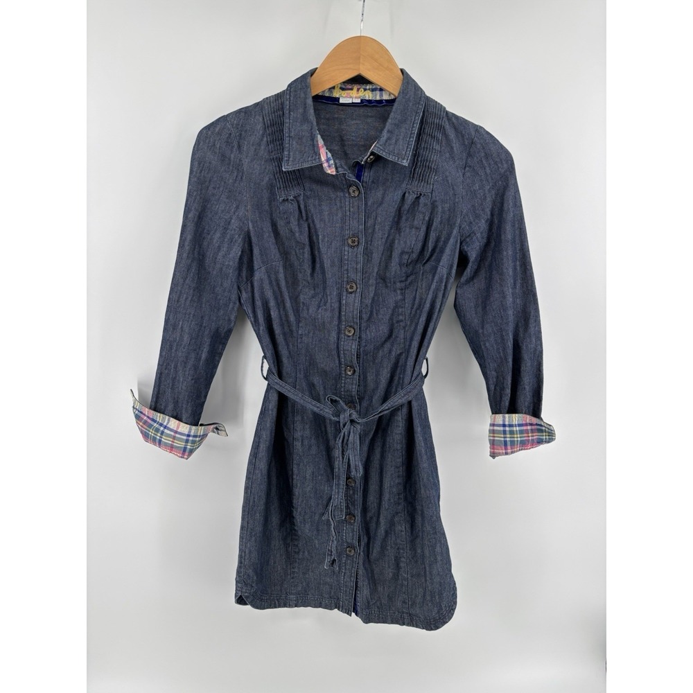 Boden Denim Chambray Button Front Belted Dress Women's Sz 4 Preppy Lagenlook
